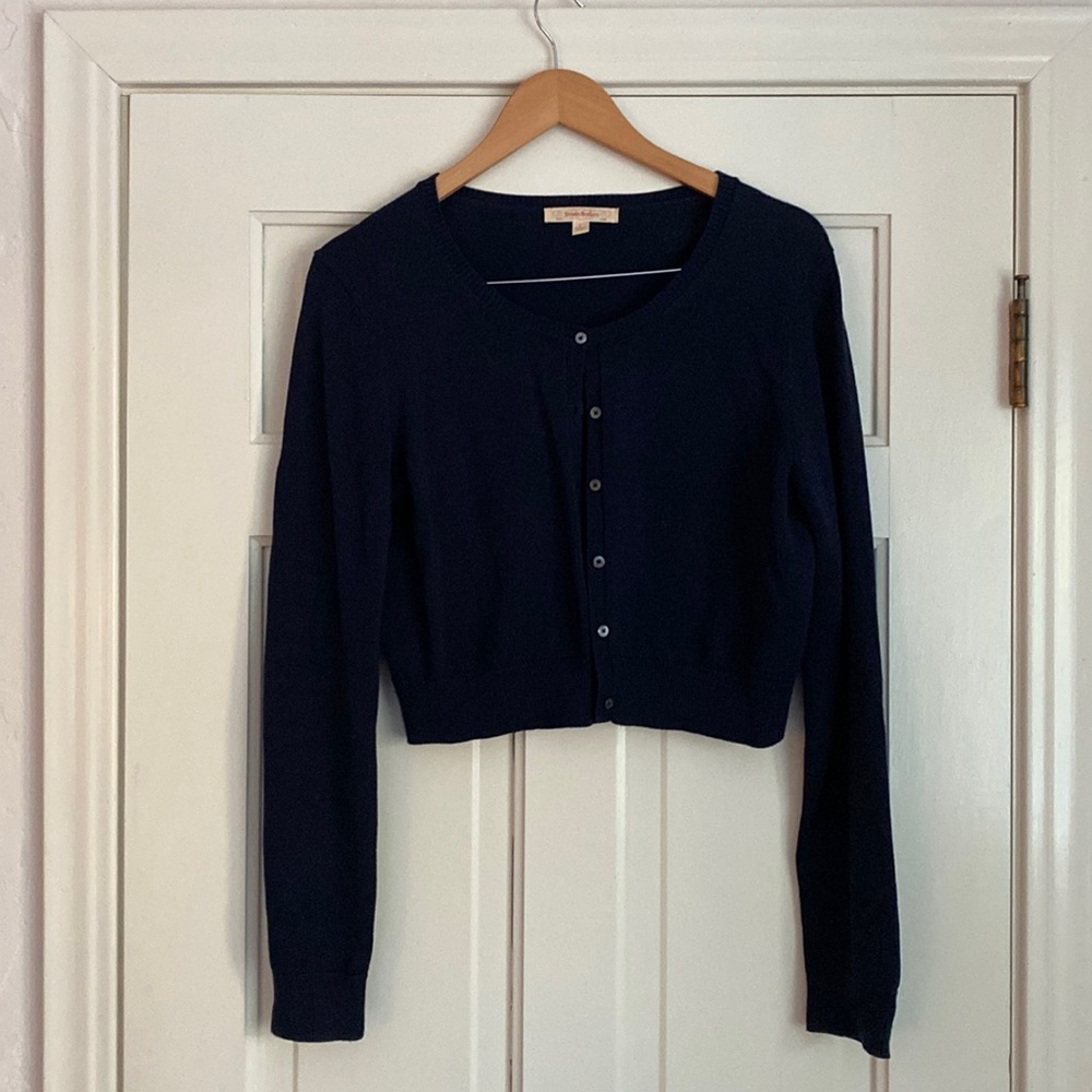 Brooks Brothers navy silk button down sweater